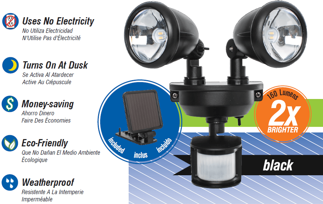 Dual Head Solar Security Light with Motion Sensor | White or Black