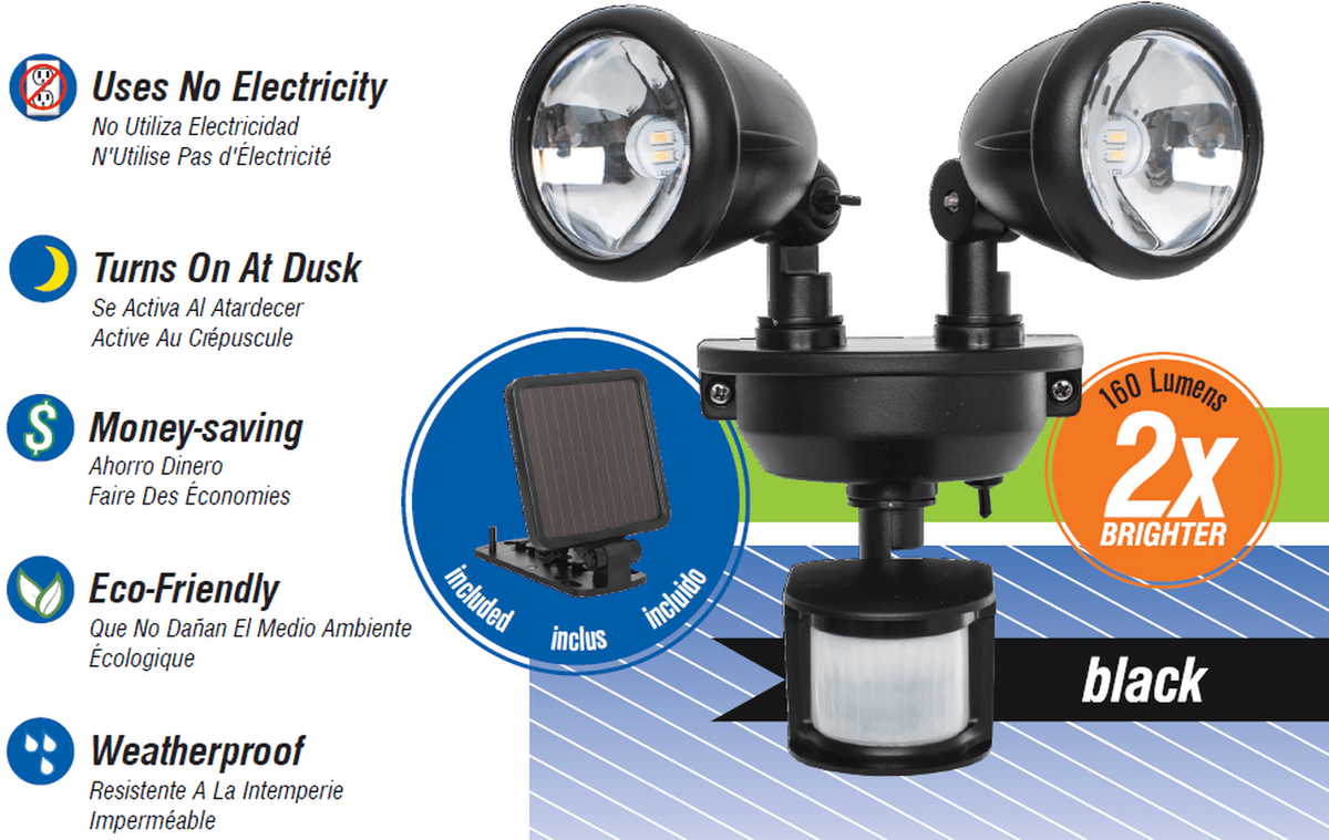 Dual Head Solar Security Light with Motion Sensor | White or Black