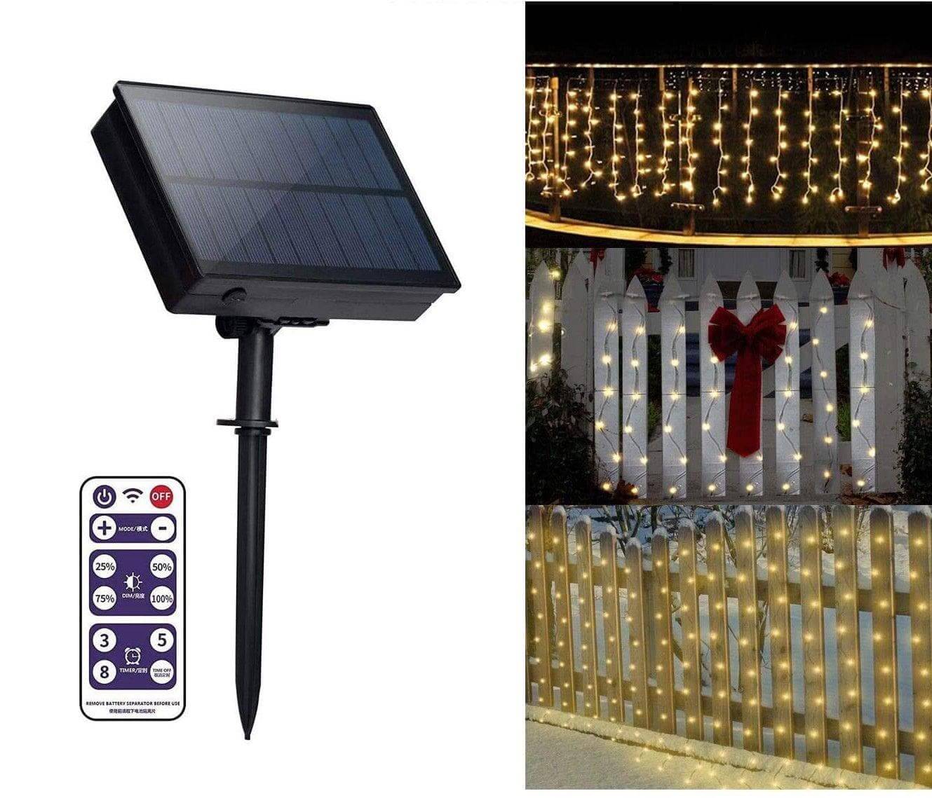 Premium Warm White LED Solar Icicle lights with Remote